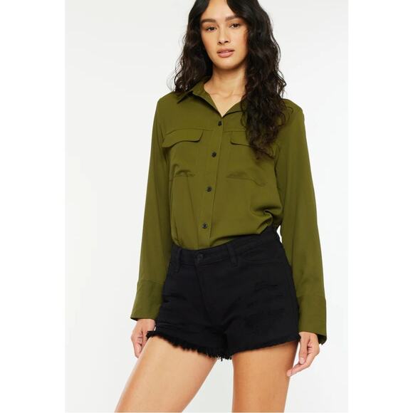 KANCAN NWT High Rise Distressed Black Denim Shorts, Size 9 - Picture 3 of 13